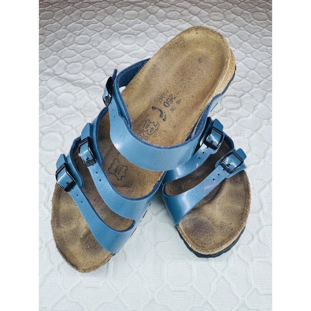 Birkenstock Birkis Blue 3-Strap Cork Footbed Sandal Boho Festival Strap Buckle